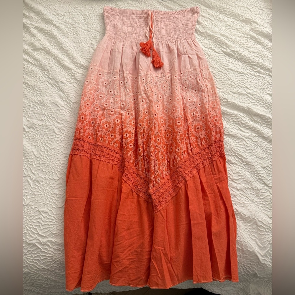 Pink and Orange Floral Strapless Dress